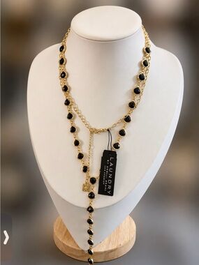 Laundry By Shelli Segal Gold Necklace with Black Bead Lariat